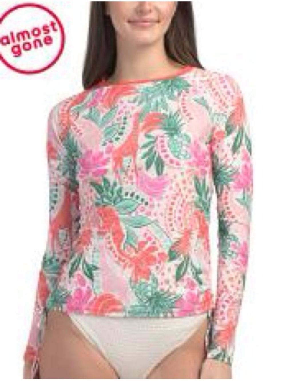 NWT Caribbean Joe Rash Guard Swimwear Top L Large Pink Pinapple Giraffe Elephant